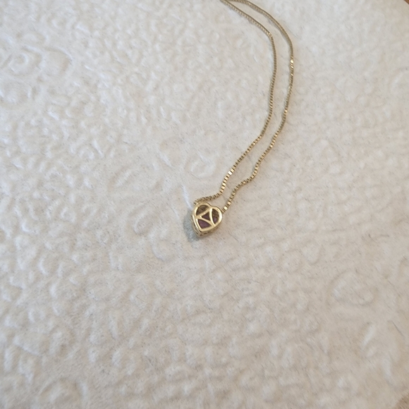 14k gold Bezel Set Amethyst Heart Necklace - Picture 3 of 6